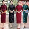 Autumn and winter double-layer long lace jacquard hollowed-out improved cheongsam skirt daily mother dress banquet dress back to her parents