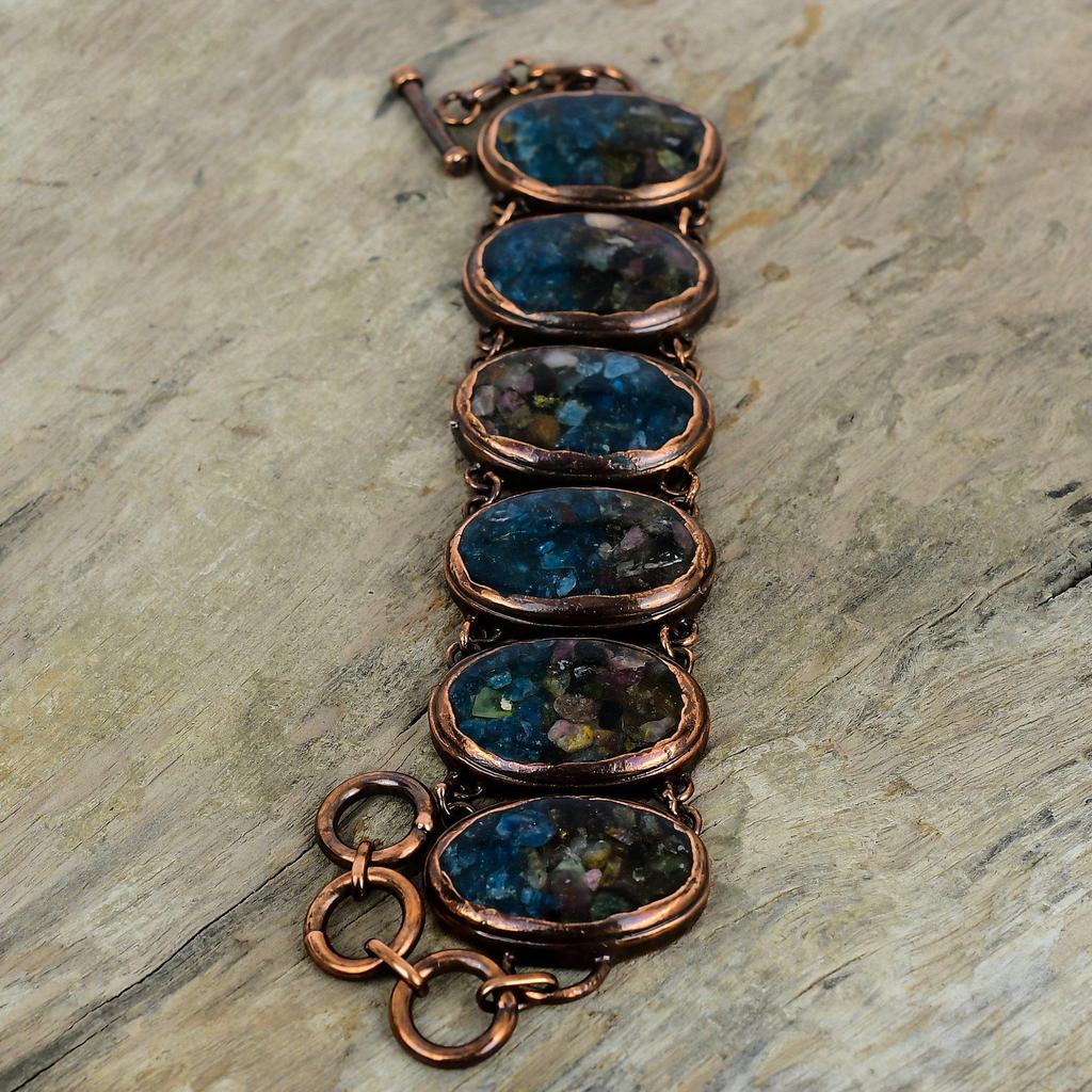 Браслет из турмалина-арбуза, браслет из электроформованной меди, браслет с регулируемой цепочкой, браслет из драгоценных камней ручной работы, медные украшения для подарков