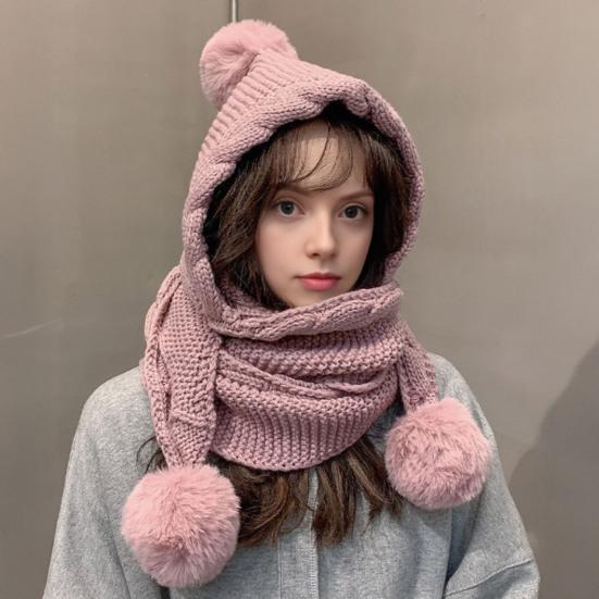Комплект шапка и шарф 2 в 1 Зимний вязаный шарф с капюшоном Мягкий теплый вязаный крючком