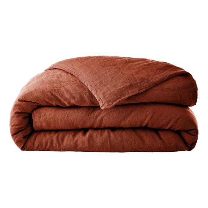 Housse de couette "Soline" toutes dimensions Lin lavé l'Effet Papillon - Soline Paprika - 200 x 200 cm - Soline Paprika -