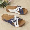 Fashion Summer Women Wedge Slippers Fashion Buckle Belt Open Toe Sandals Woman Vintage Anti-slip Leather Casual Rome Shoes Plus Size 43