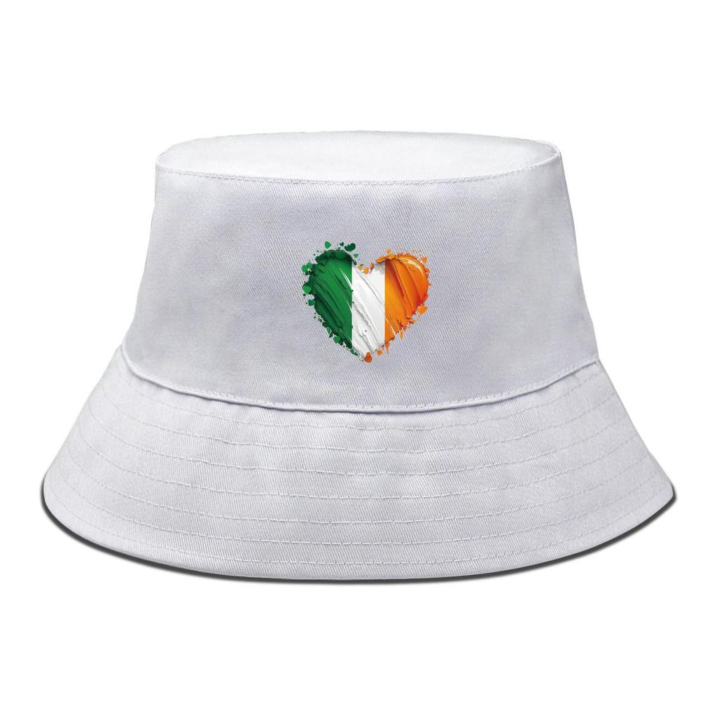 Heart Flag of Ireland Print Bucket Hat , Patriotic Men's Hat Spring Casual Polyester Beach Cap