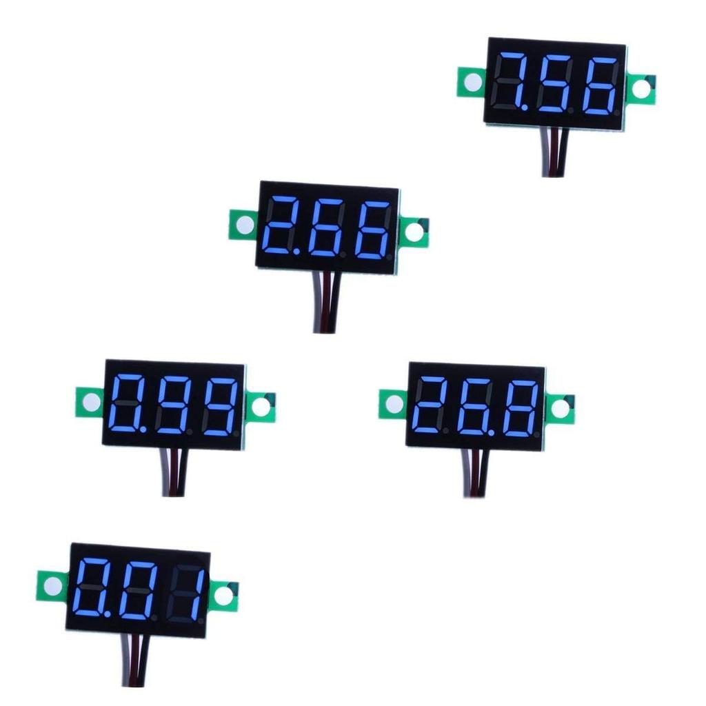 bayite Pack of 5 Three-Wire Calibratable DC 0~30V Blue Digital Mini Voltmeter Gauge Tester Mount Car Motorcycle Battery Monitor Volt Voltage Meter