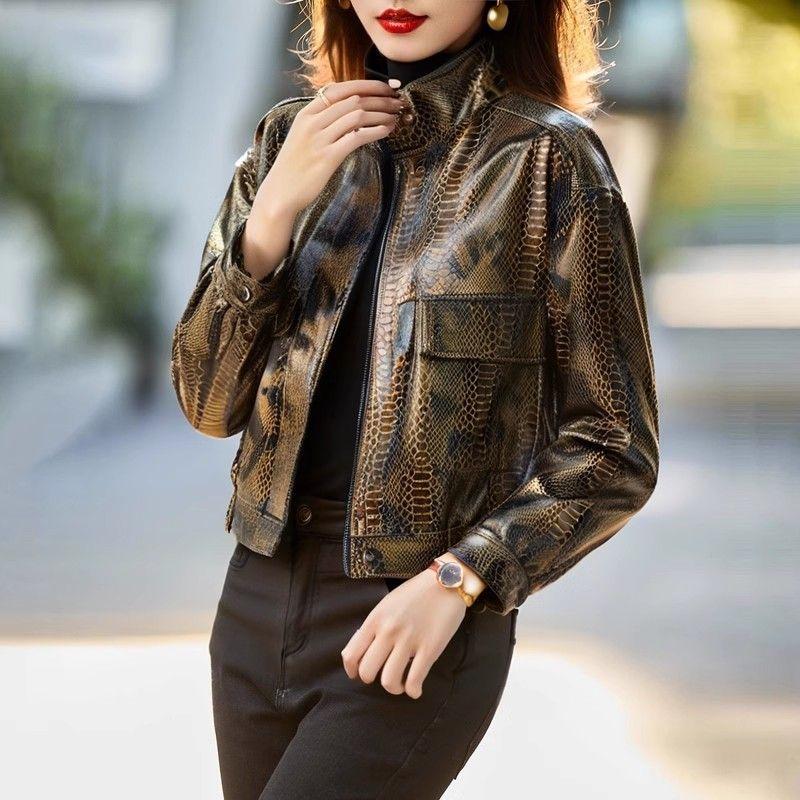 Red Short Soft Leather Jacket for Women Spring Autumn Loose Fit Casual Coat Petite Size