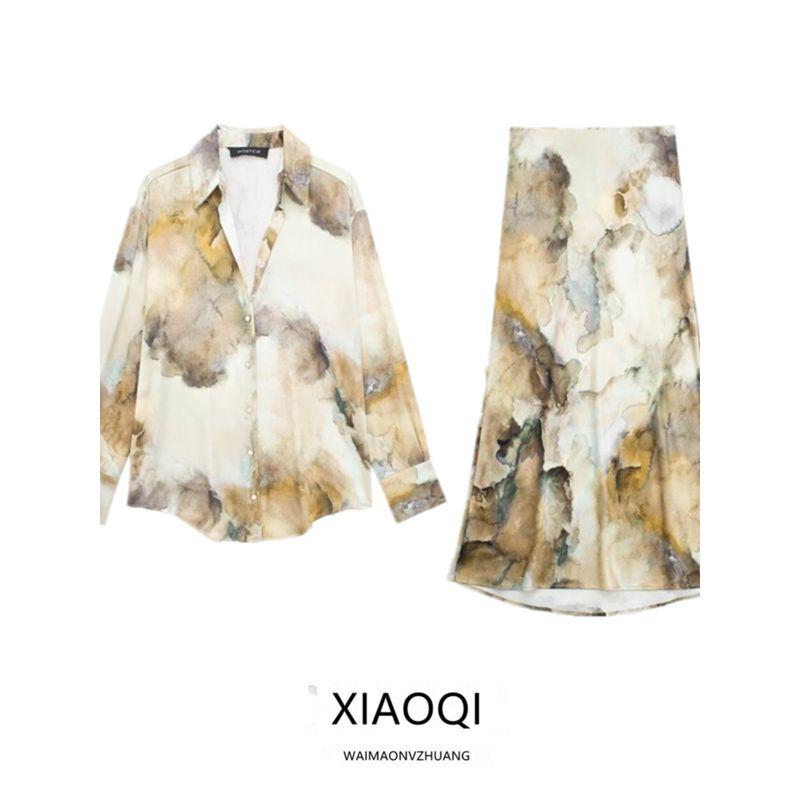 Fashion Style 2024 Spring New Arrival Women's Clothing Loose Temperament Tie-Dyed Silk Satin Textured Shirt 6962025 703