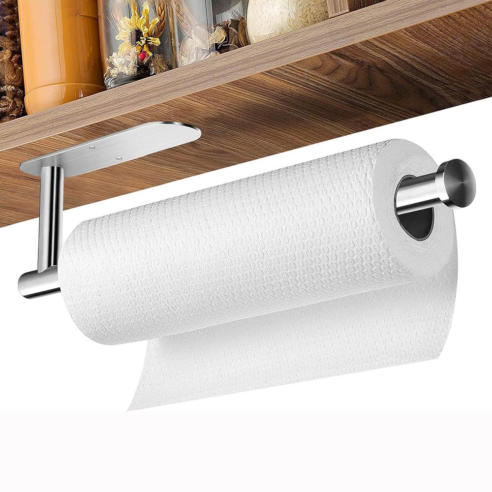 Kitchen Paper Roll Holder Stainless Steel Cabinet Tissue Holder Self Adhesive or Drilling Towel Bar Holder for Bathroom Kitchen