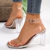 Size 35-42 transparent high-heeled sandals 2025 summer new sexy square head word with thick-heeled sandals women