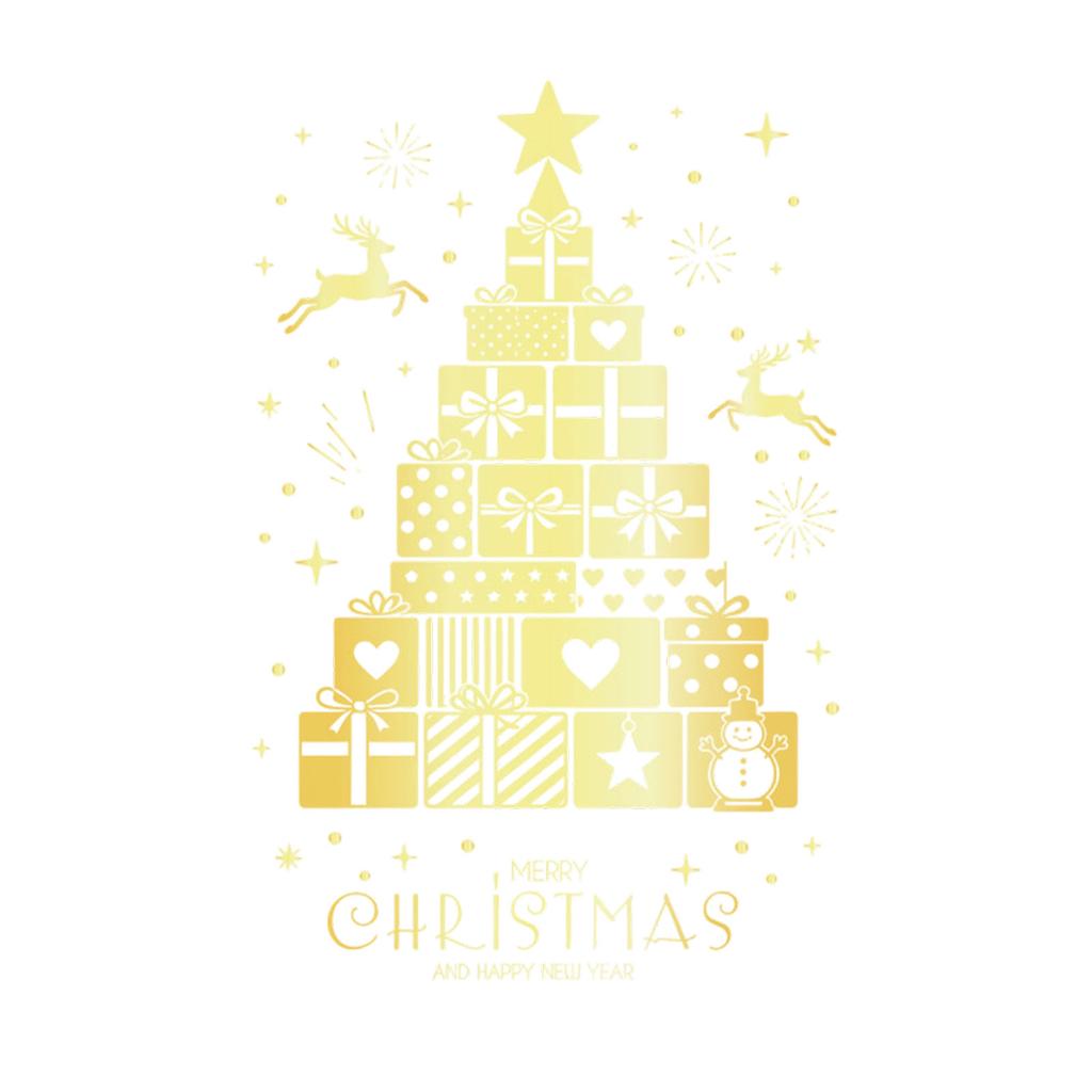 Christmas Happy Christmas Gift Decorations Golden Christmas Tree Static Stickers For Glass