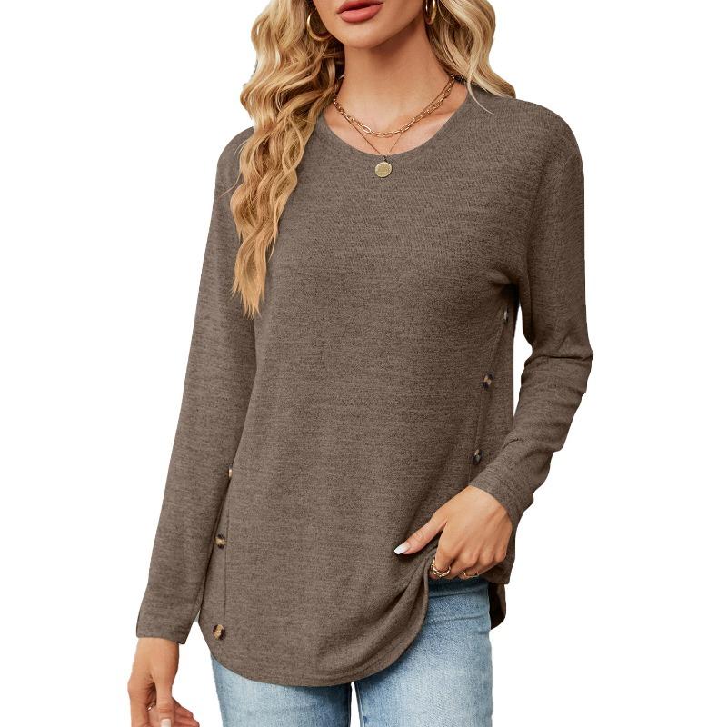 YYFS Women's Fashion Casual Spring Fall Solid Color Print Long Sleeve O-Neck Blouses & Shirts
