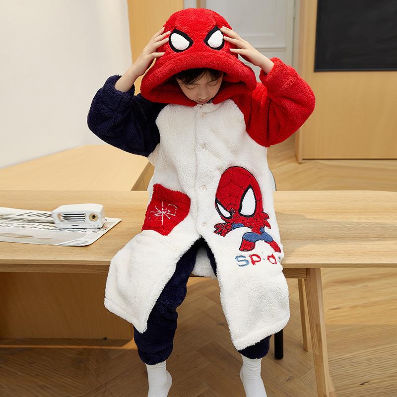 Kids Flannel Pajamas Set Boys Girls Warm Long Sleeve Top And Pants Sleepwear Winter Home Nightwear