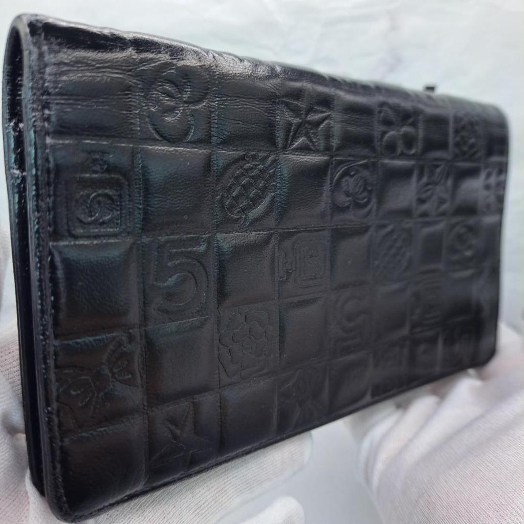 Used CHANEL Iconic Line Bi-fold Long Wallet Black