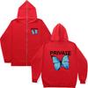 Zipper hooded sweater men's and women's new butterfly PRIVATE printed cardigan zipper hoodie jacket