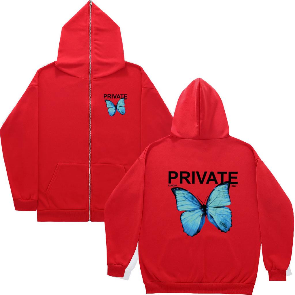 Zipper hooded sweater men's and women's new butterfly PRIVATE printed cardigan zipper hoodie jacket