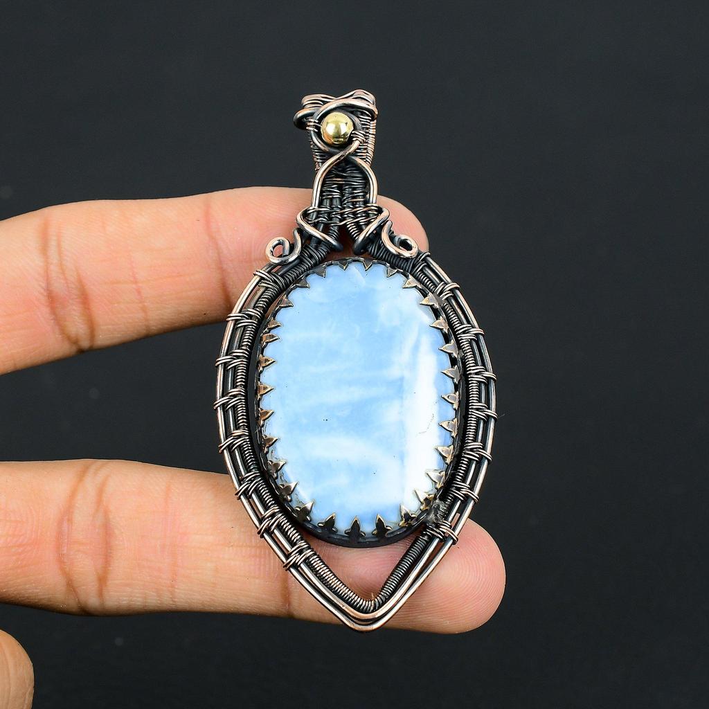 Великолепный Owyhee Opal Gemstone Чистая медная проволока Обернутая подвеска ручной работы Ювелирный подарок