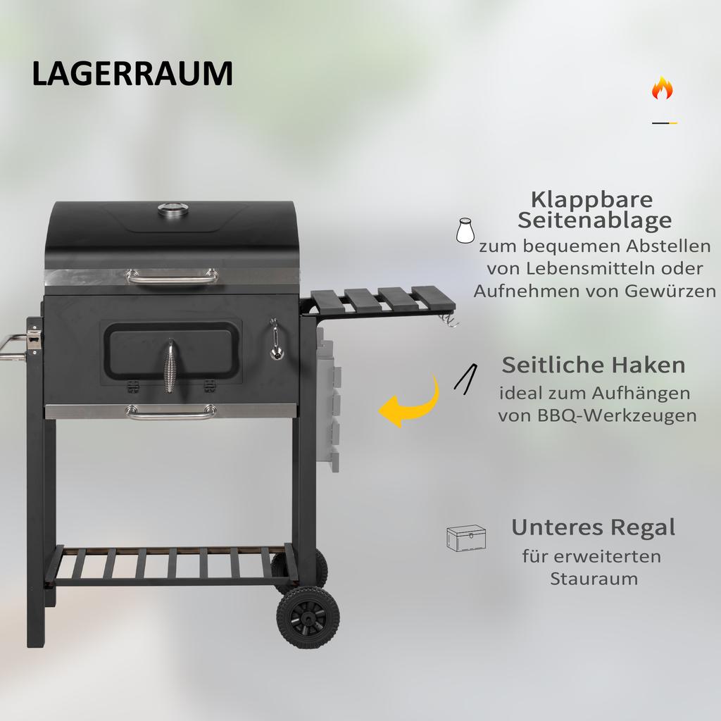 Charcoal Grill, with Height-Adjustable Coal Pan - Black