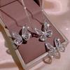 Butterfly Earrings Womens Ring Cold Wind Collarbone Chain Korean Short Necklace Trend Butterfly Three Piece Set