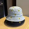 New casual denim fisherman hat for women, Korean style trendy smiley face embroidery, versatile bucket hat with small brim for sun protection