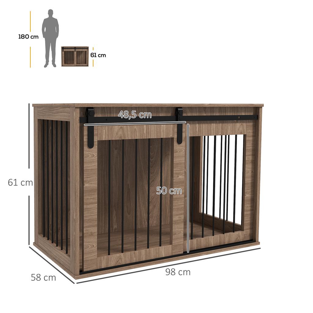 Dog Box Dog Crate Lockable Wood Look Rustic Design 98 Cm X 58 Cm X 61 Cm Walnut And Black