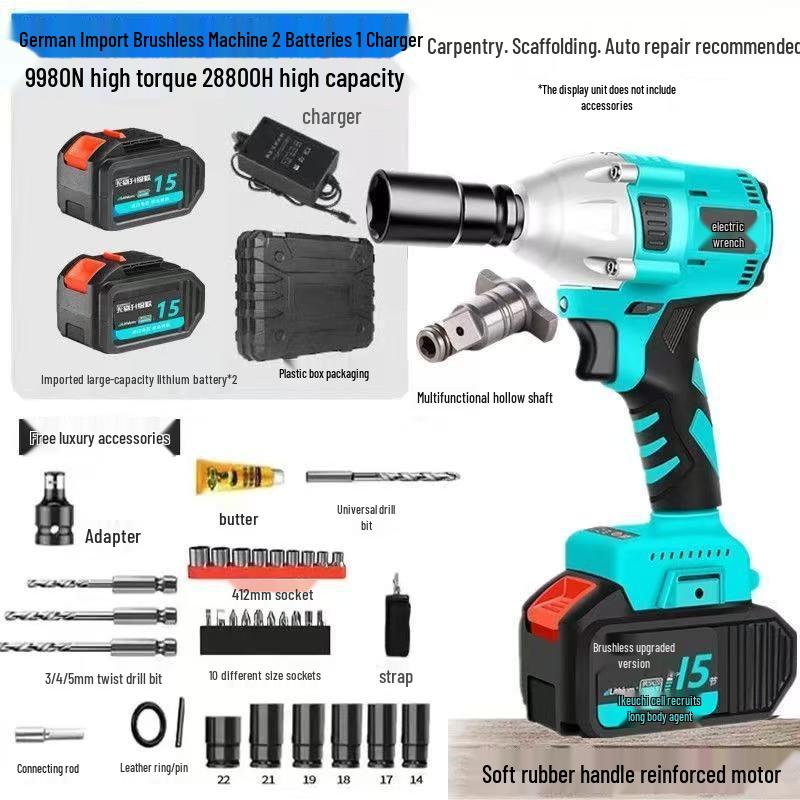 High Torque Brushless Electric Impact Wrench with Lithium Battery