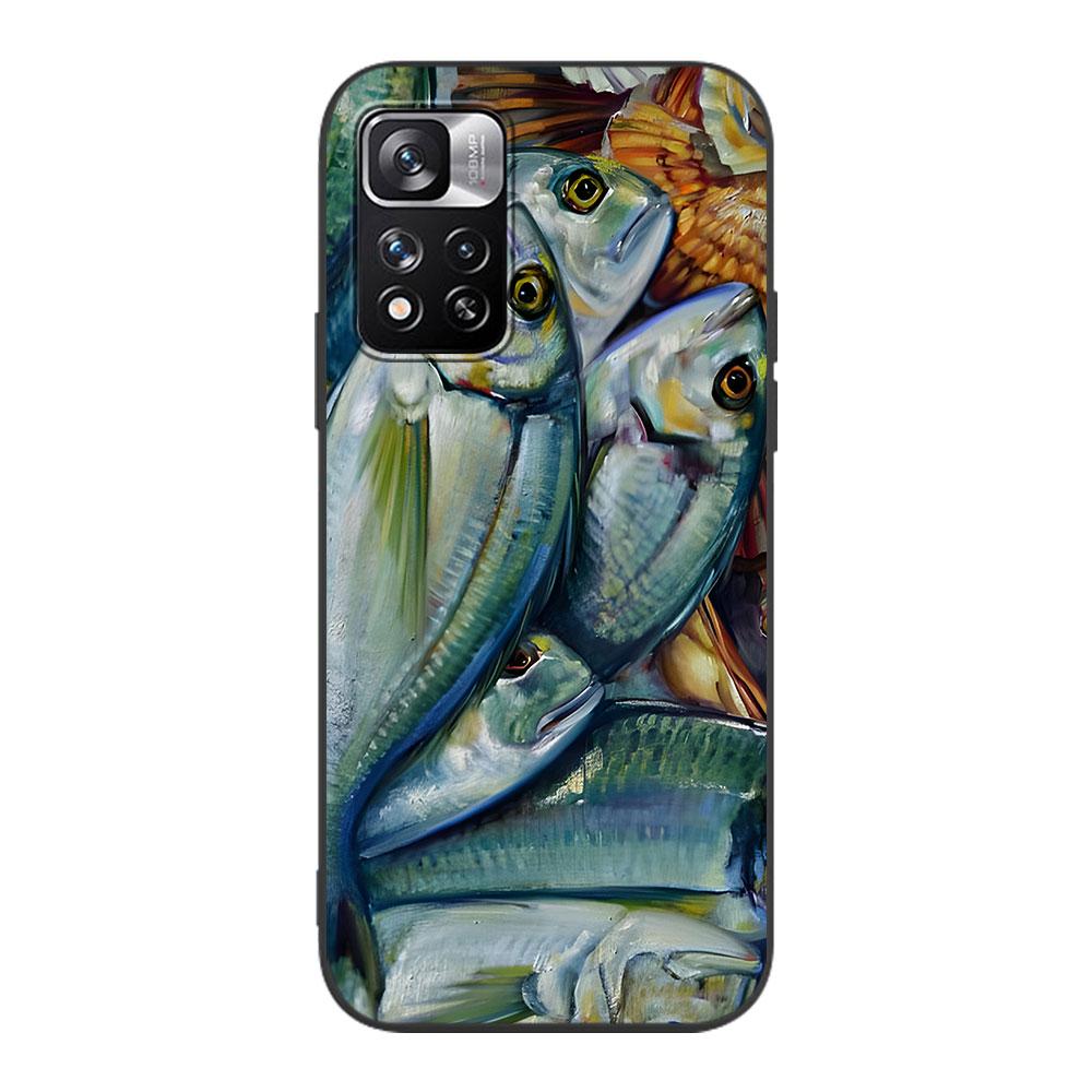 Trout Fish Fishing Case for Xiaomi Redmi 10A 10C 9C 12C 9A 9i 10 12 9 Prime 9T K40 Pro Black Soft TPU Mobile Phone Bag Cover