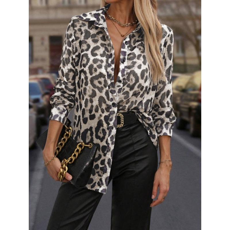Ladies Fashionable Leopard Print Long Sleeve Casual Shirt Spring Summer Elegant Style Leisure Top for Women
