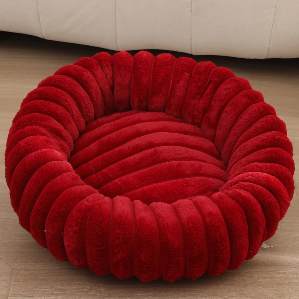 New Pet Nest High Gram Straight Strip Rabbit Plush Pet Mat Long Hair Round Cat Nest Winter Warm Dog Bed Dog Kennel