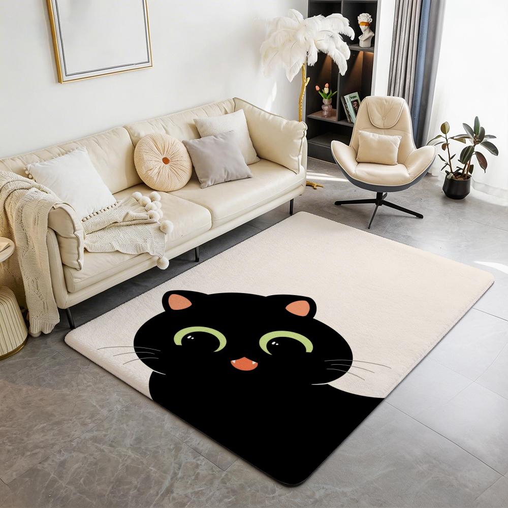 Cartoon Cute Black Cat Kawaii Floor Mat Eco Flannel Doormat Non Slip Odorless Indoor Floor Rug Soft Short Plush Home Mat