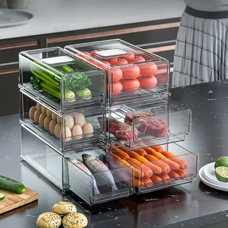 Refrigerator Storage Box Drawer Type Fresh-keeping Box Kitchen Food Vegetable Preservation Box Eggs and Meat Frozen Storage Box