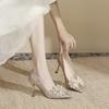 Pointed Stiletto High Heels Plus Size and Width Stiletto Single Shoes Bow Princess Shoes Wedding Shoes Bridesmaid Shoes