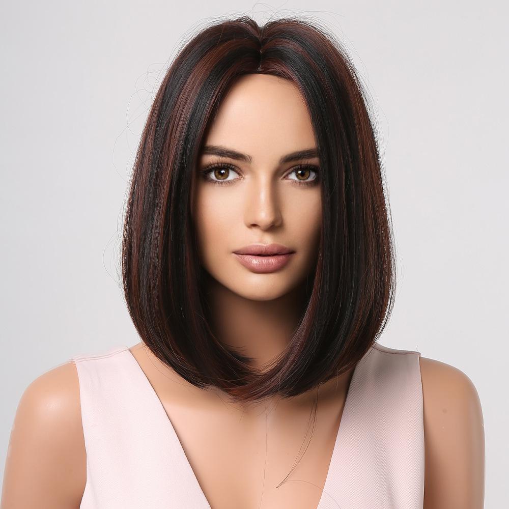 Парик женский термостойкий шелк короткие волосы летний натуральный цвет бобо голова темперамент снижение возраста челка ци короткие прямые волосы парик головной убор