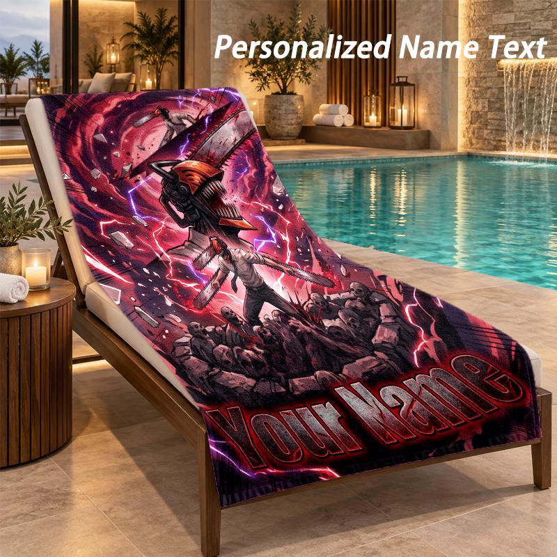 Chainsaw Man Custom Name Beach Towel Large Soft Towel for Indoor Bathroom Outdoor Beach