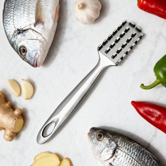 Удалитель рыбной чешуи из нержавеющей стали с 24 клиновидными зубьями пилы, эргономичная ручка, ручная рыбочистка, инструменты для удаления чешуи, кухонные гаджеты