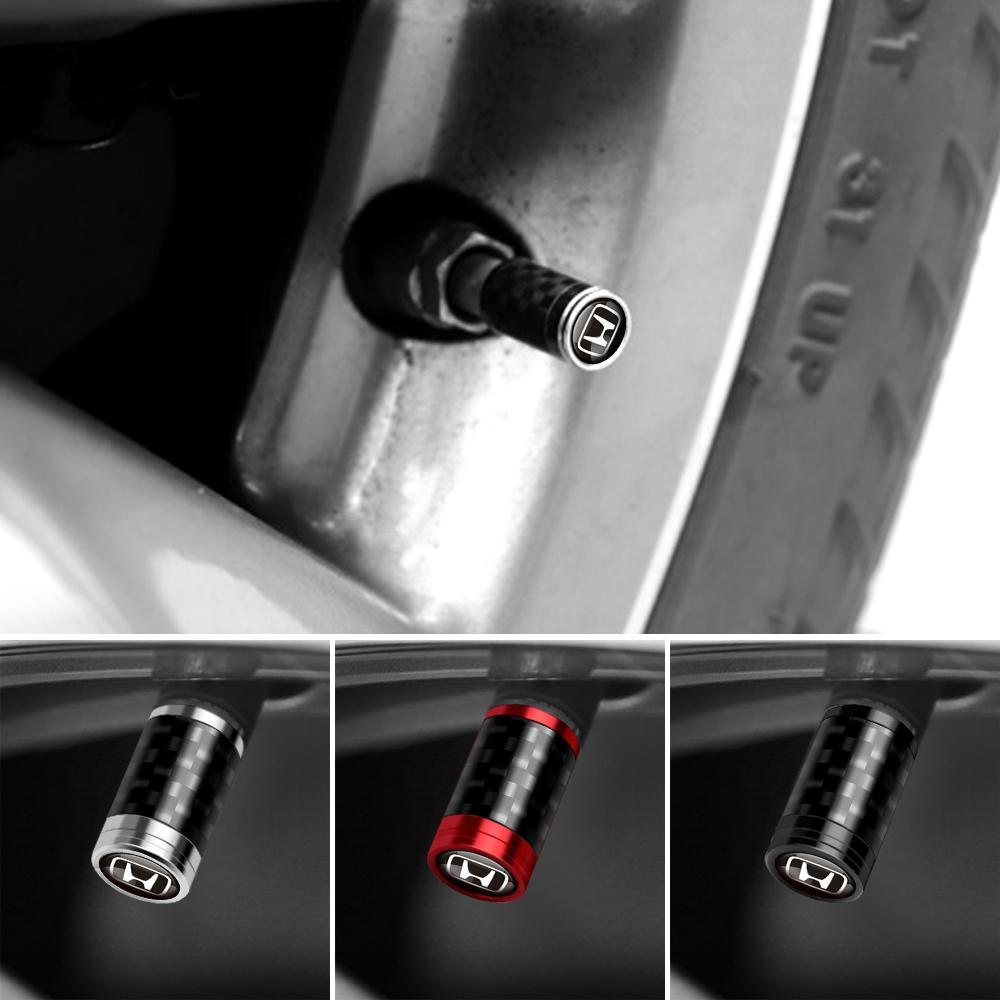 4Pcs Metal Carbon Fiber Car Wheel Tires Valve Caps Emblem Cover For Honda Civic Accord Prelude Mugen City Pilot Auto valve cap ajw256