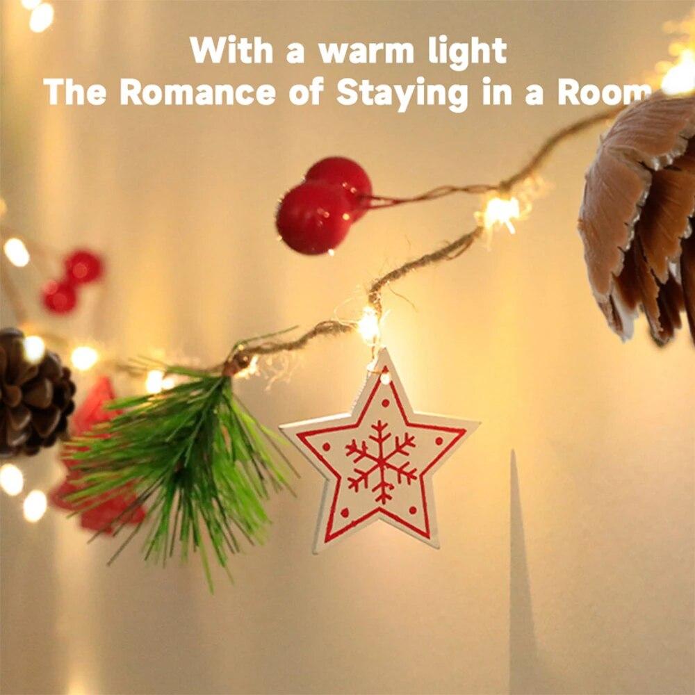 Battery Operated Pinecone Red Berry LED Fairy String Lights Christmas Easter Home Decor Pine Needle Garland Lamp