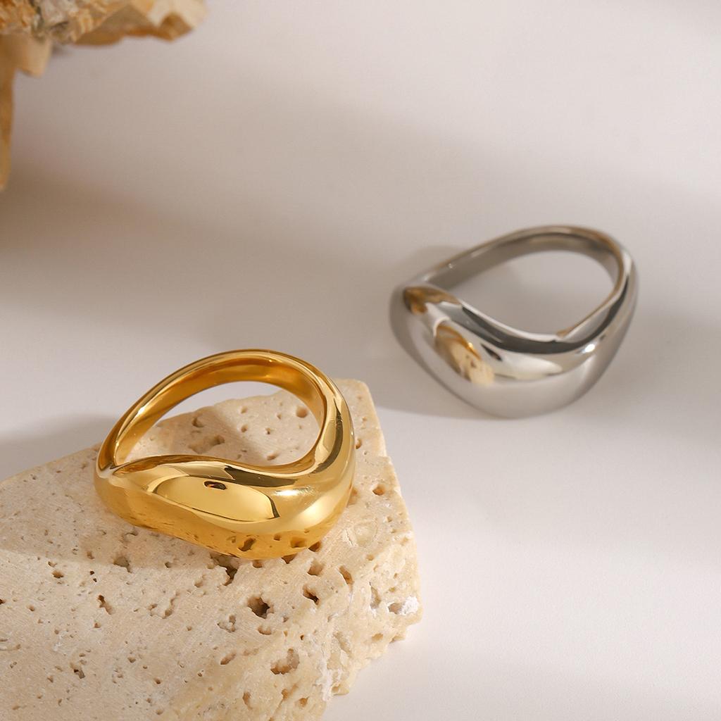 Шарм Роскошь 18k Золото Нержавеющая Сталь Гладкая Волна Необычное Кольцо Для Унисекс Водонепроницаемое Антиаллергенное Ювелирное Изделие Подарок