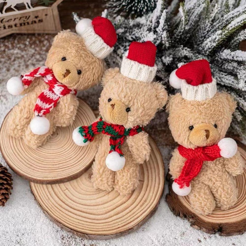 Brown White Christmas Bear Pendant Couple Hat Bear Handheld DIY Bear Cute Curly Bear Bag Pendant