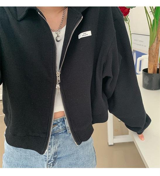 Укороченные куртки женские на молнии шикарная уличная одежда однотонные свободные женские студенческие пальто для девочек Harajuku Basic Ins Студенты Ulzzang