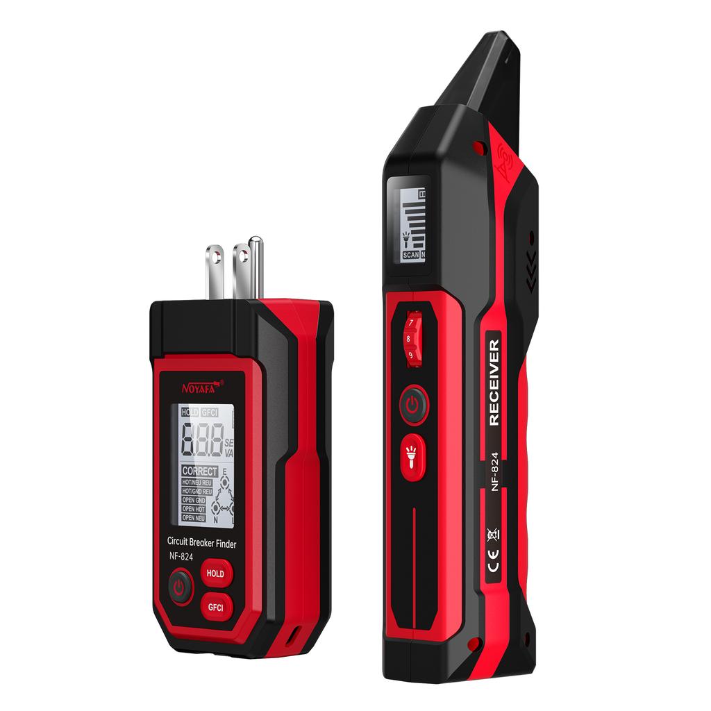 Hot selling NF-824 Circuit Breaker Finder with LCD Display, NCV Tester& Flashlight, Voltage Tester with Integrated GFCI Outlet