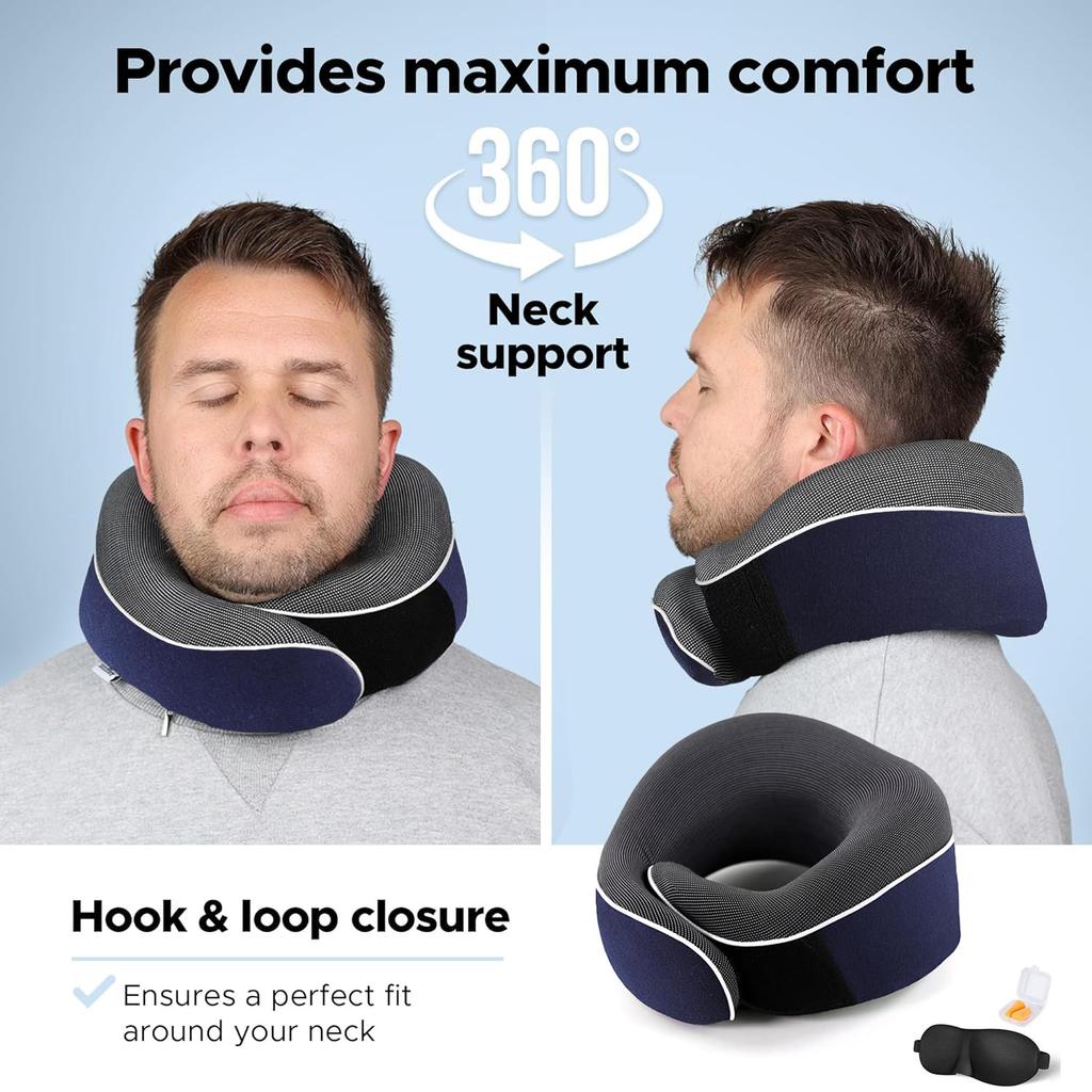 Travel Pillow,Neck Pillow Memory Foam 360 Degree Support Pillows,Travel Neck Pillow Comes,Ideal Accessory for Airplanes
