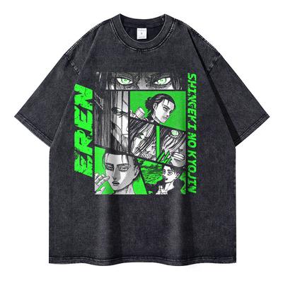 Футболки Eren Jaeger Vintage Washed Anime T-Titan A-Attack Футболка Manga Shingeki no Kyojin Levi Mikasa