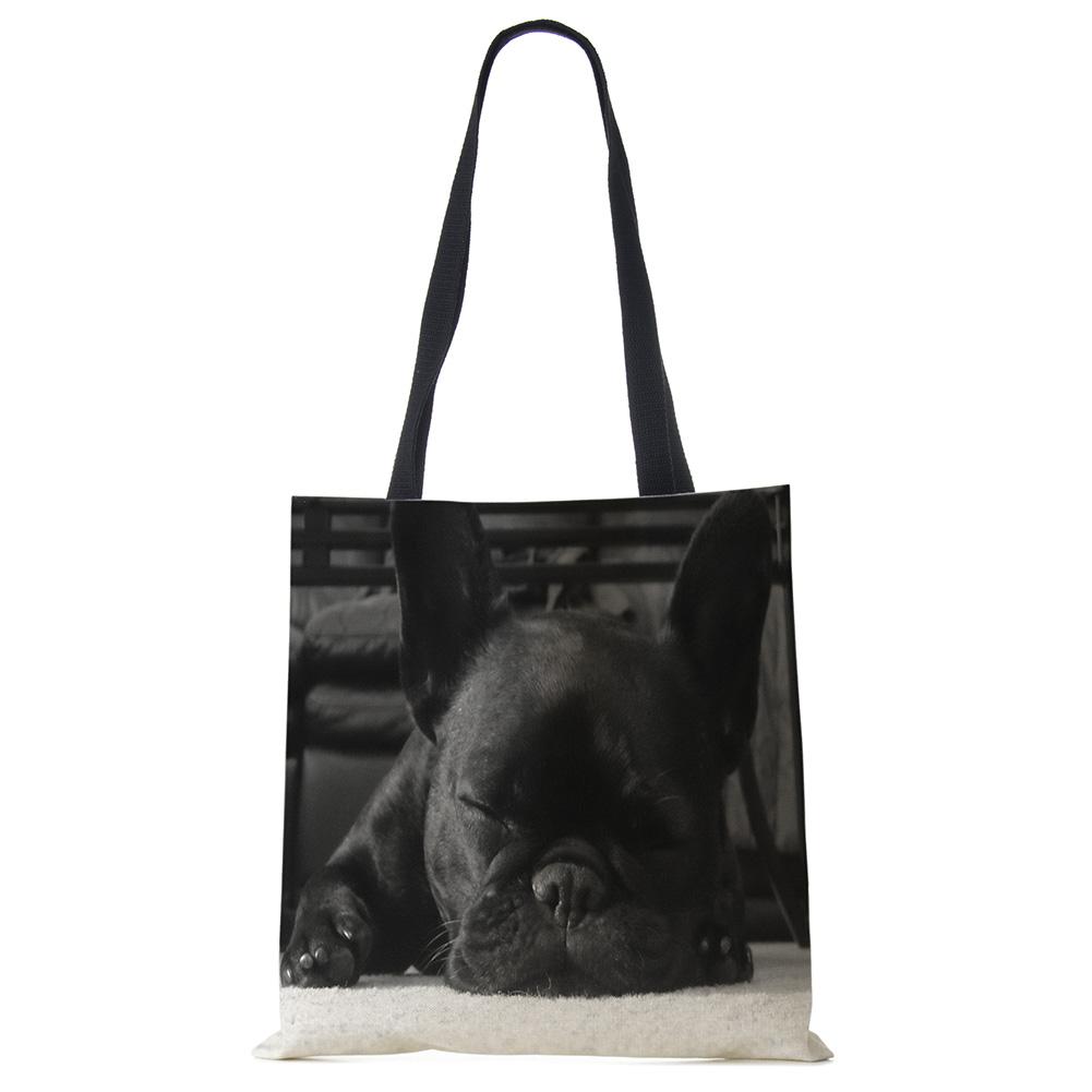 Shopping Bags For Groceries French Bulldog Custom Print Handbag Women Shoulder Cloth Pouch Foldable Girl Large Linen Bag