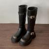 Fashion Vintage Platform Women Knee High Boots Fashion Belt Buckle Shoes Thick Heel Autumn Winter Ladies Knight Long Booties