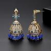 Этнические серьги-капельки WWJ с кисточками и колокольчиками золотого цвета и синими бусинами