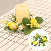 Lemon Flower Wreath Candle Ring Artificial Leaves Spring Greenery Garland Pillar Candle Home Wedding Party Table Centerpiece Decoration
