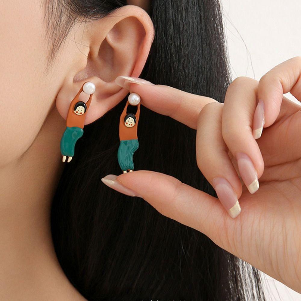Y2k Cartoon Girls Earrings Zinc Zinc Alloy Cute Earring Elegant Enamel Stud Earrings Vacation