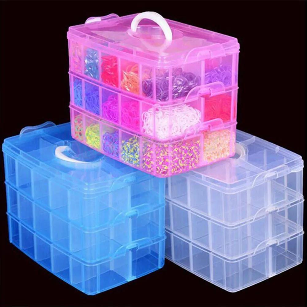 3 Layers 18 Compartments Clear Storage Box Container Jewelry Bead Organizer Case Rangement Cajas Organizadoras Plastic Box