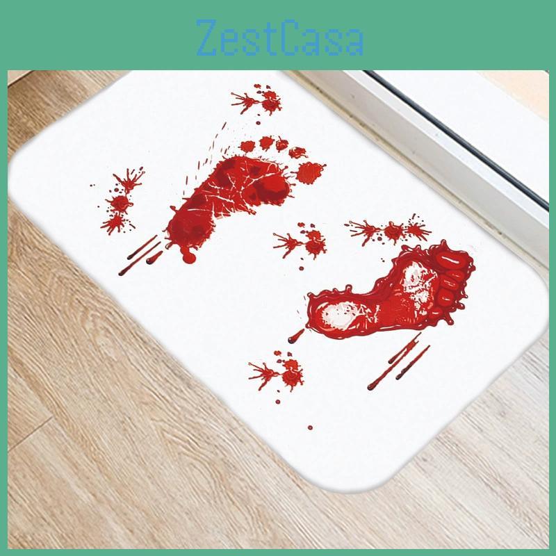 Halloween Cartoon Door Mat With Blood Footprint Pattern For Home Entryway Decor