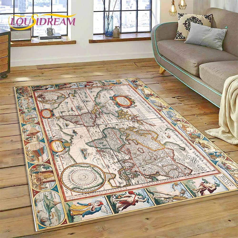 3D Древняя морская карта мира, компас, ковер, коврик для спальни, гостиной, дивана, украшение, детский игровой большой декоративный напольный коврик