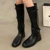 Женские сапоги до колена, кожаные туфли на среднем каблуке, зимние трендовые готические мотоциклетные ботинки, повседневные туфли в стиле ретро, челси, на молнии, Botas Mujer