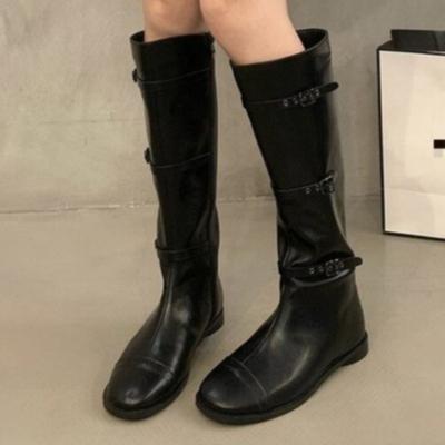 Женские сапоги до колена, кожаные туфли на среднем каблуке, зимние трендовые готические мотоциклетные ботинки, повседневные туфли в стиле ретро, челси, на молнии, Botas Mujer